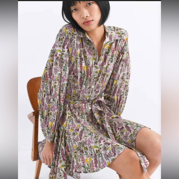 Chufy Forever Patagonia Ushi Mini Dress in Valdes Beige XS Long Sleeve Floral - Picture 2 of 11